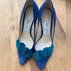 Jimmy Choo Navy Suede Ruffle Toe Pumps — Size 37 (US 7)